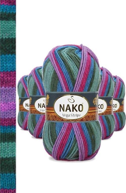 5 Adet Vega Stripe Premium Akrilik El Örgü Ipi Yünü No: 82408