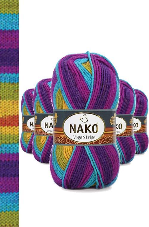 5 Adet Vega Stripe Premium Akrilik El Örgü İpi Yünü No: 82410