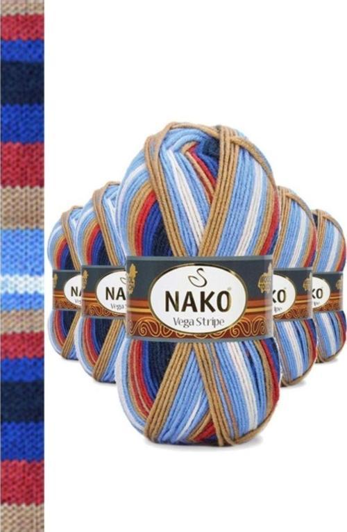 5 Adet Vega Stripe Premium Akrilik El Örgü İpi Yünü No: 82411