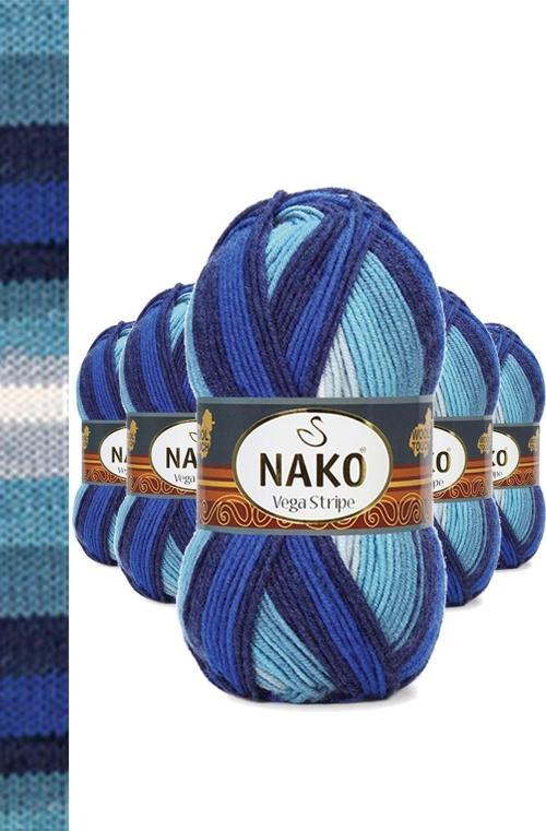 5 Adet Vega Stripe Premium Akrilik El Örgü Ipi Yünü No: 82423
