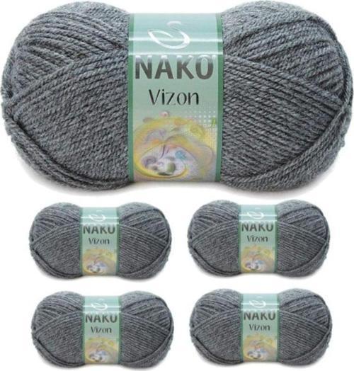5 Adet Vizon Premium Akrilik El Örgü İpi Yünü Renk No:193 Loş Gri