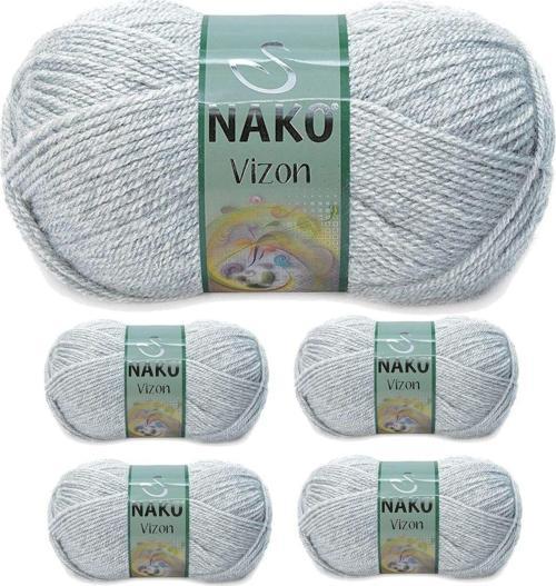 5 Adet Vizon Premium Akrilik El Örgü İpi Yünü Renk No:195 Açık Gri Melanj