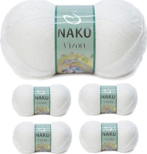 5 Adet Vizon Premium Akrilik El Örgü İpi Yünü Renk No:208 Beyaz