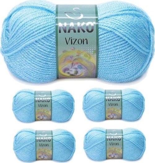 5 Adet Vizon Premium Akrilik El Örgü İpi Yünü Renk No:214 Ufuk Mavisi