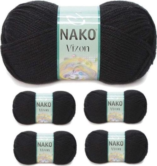5 Adet Vizon Premium Akrilik El Örgü İpi Yünü Renk No:217 Siyah