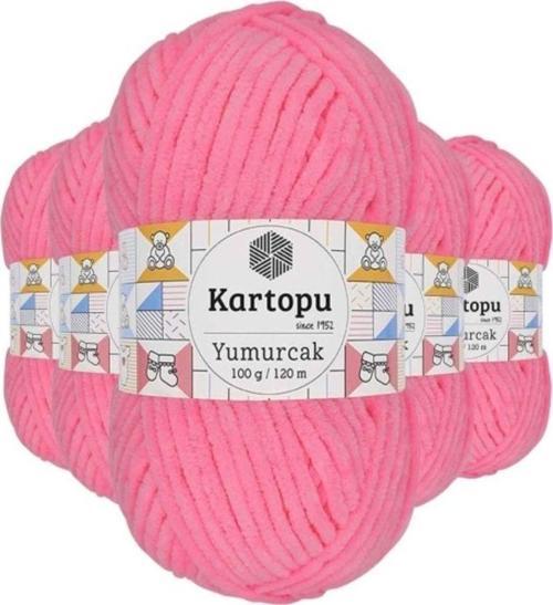 5 Adet Yumurcak Kadife El Örgü İpi Fosfor Pembe K773