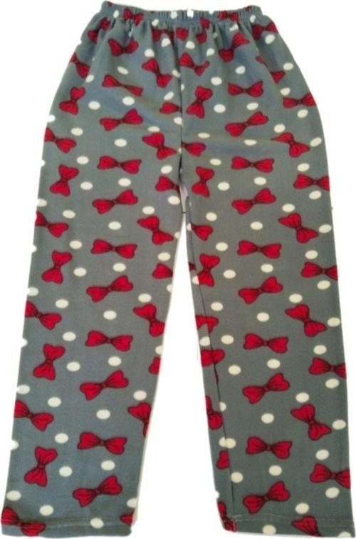 Kadın Polar Pijama Altı Termal Özellikli Papyon Desenli Gri Ev Giyim Cepsiz