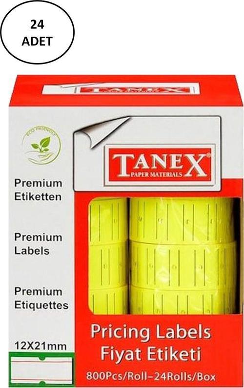 Tanex Makine Fiyat Etiketi 12X21 Mm Çizgili Fosforlu Sarı 24'Lü