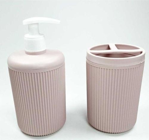 Plastik Sıvı Sabunluk Ve Diş Fırçalık Set Renk Pudra