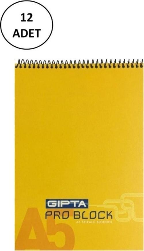 Gıpta Pro Block Spiralli Bloknot A5 40 Yaprak Kareli 12 Adet