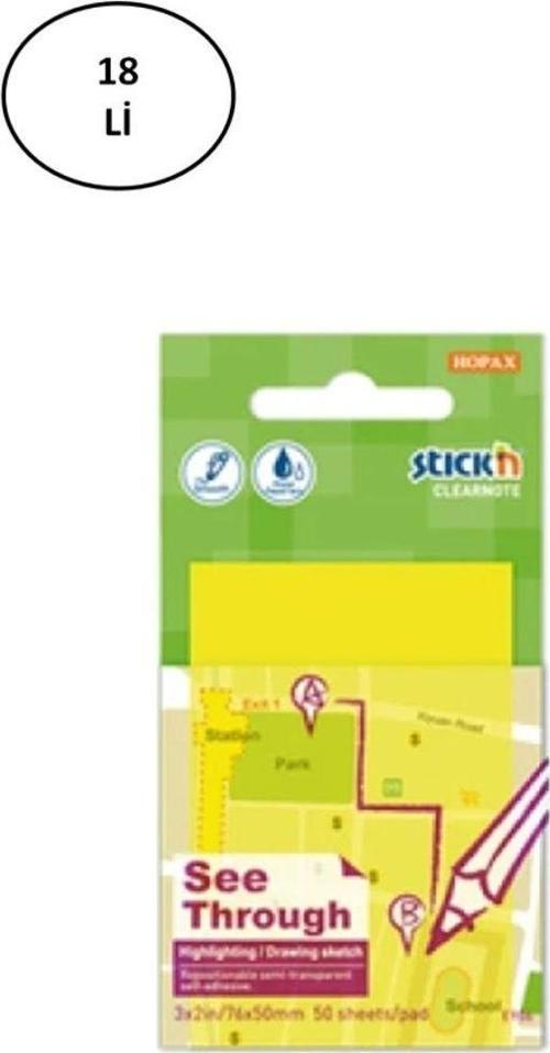Gıpta Şeffaf Postit 76X51 Yarı Saydam Neon Sarı 50 Yaprak