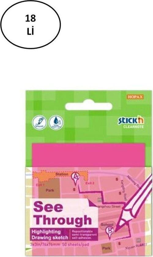 Şeffaf Postit 76X76 Yarı Saydam Neon Pembe 50 Yaprak