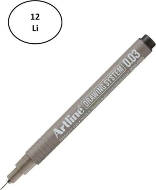 Artline 2303 0.03 Siyah Çizim Kalemi 12'Li