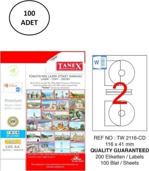 Tanex A4 Lazer Etiket Tw-2116 116X41 Mm 100'Lü Paket