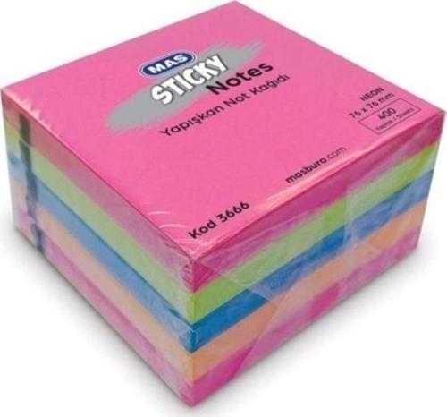 3666 Neon 5 Renk 76X76 400 Yaprak Yapışkanlı Not Kağıdı
