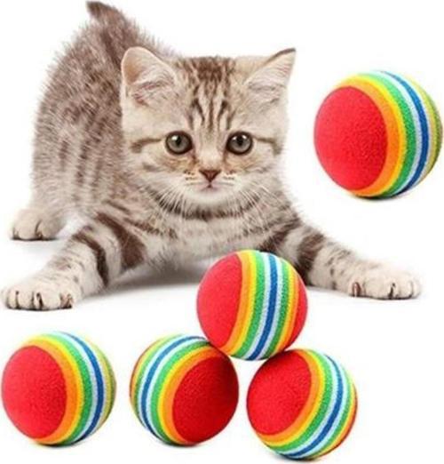 Buffer 3Lü Gökkuşağı Sünger Kedi Köpek Çiğneme Oyun Topu 4,2 Cm