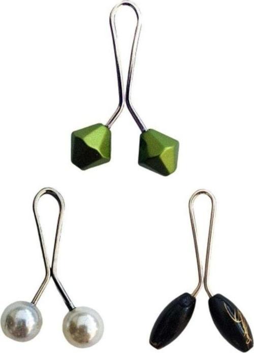 3 Adet Tesettür Eşarp Ve Şal Klipsi İnci Beyaz Siyah Yeşil