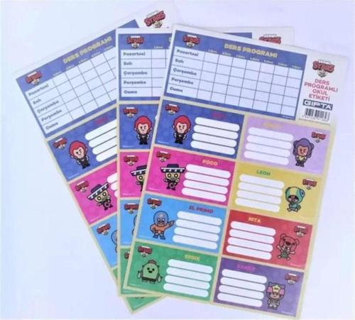 Gıpta Okul Etiketi Brawl Star Ders Programlı 16X24 3 Yp