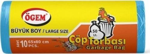 Büyük Boy Çöp Torbası 65 X 80 Cm 10 Lu Rulo X 5 Paket = 50 Adet (Mavi)