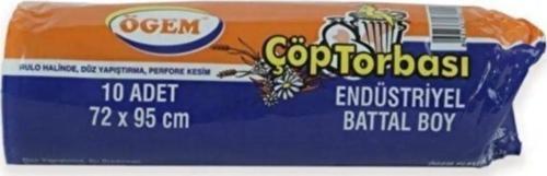 Endüstriyel Battal Boy Çöp Torbası 72 X 95 Cm 10 Lu Rulo X 1 Paket = 10 Adet (Siyah)