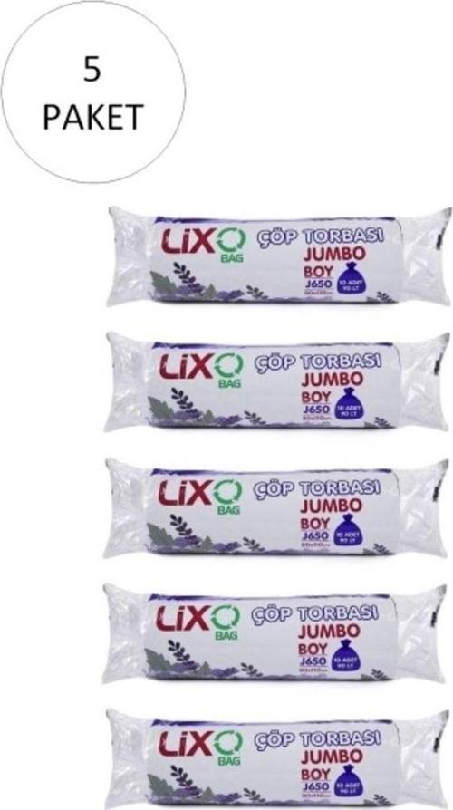 J-650 Jumbo Boy Çöp Torbası 80 X 110 Cm 10 Lu Rulo X 5 Paket = 50 Adet (Siyah)