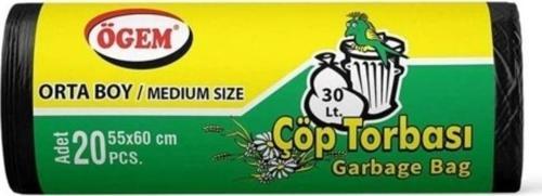 Orta Boy Çöp Torbası 55 X 60 Cm 20 Li Rulo X 5 Paket = 100 Adet (Siyah)