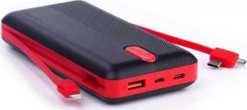 20000 mah Kendinden Kablolu Trıple Powerbank Siyah&Kırmızı