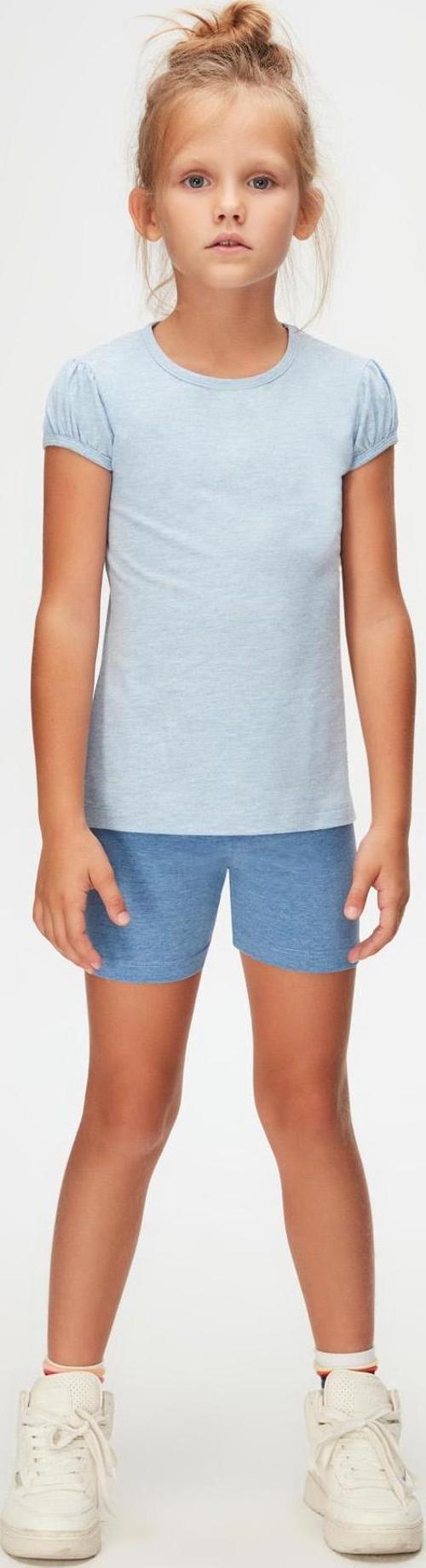 Mavi Melanj Basic Kız Çocuk Sıfır Yaka Karpuz Kol Tişört