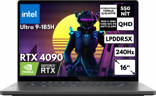 ROG Zephyrus G16 GU605 Intel Ultra 9 185H 32-GBDDR5 1 TBSSD 16GB RTX4090 16" WQXGA 240Hz Windows 11 Pro GU605MY-OLED019 BT13