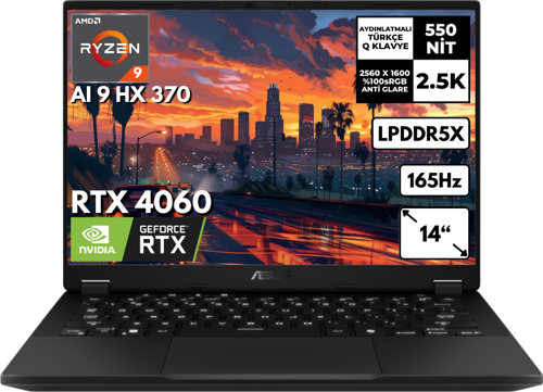 TUF Gaming A14 FA401 R-AI 9 HX 370 16-GBDDR5 1 TBSSD 8GB RTX4060(100W) 14" WQXGA 165Hz FreeDos Gaming Bilgisayar FA401WV-RG038 BTY3