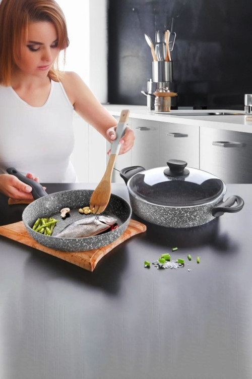 26 Cm 3 Parça Granit Tencere Seti Gri