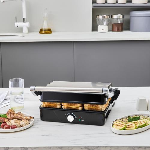 x Karaca 4 Dilim Kapasiteli Döküm Plakalı Izgara ve Tost Makinesi Inox 2000W