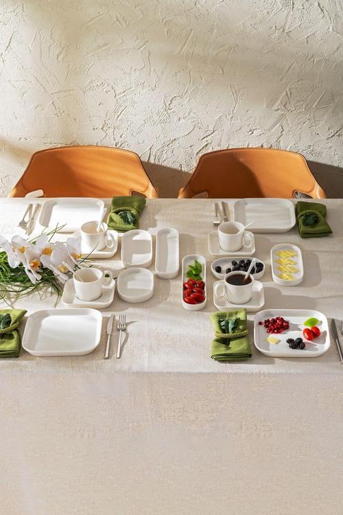 Yeni Mısra 30 Parça 6 Kişilik Porselen Kahvaltı Servis Takımı Beyaz