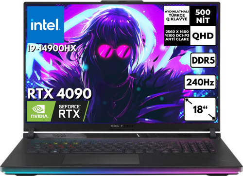 ROG Strix SCAR 18 Intel i9-14900HX 48 -GBDDR5  512 GB SSD 16GB RTX4090(175W) 18" WQXGA 240Hz FreeDos Notebook G834JYR-N6098 BT11