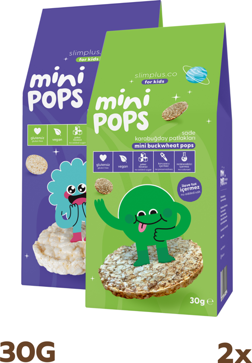 2\\\'li Paket Mini Pops Pirinç Patlakları ve Mini Pops Karabuğday Patlakları 30G
