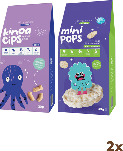 20G Sade Kinoa Cipsi for Kids Bebek Ahtapot ve 30G Mini Pops Pirinç Patlakları