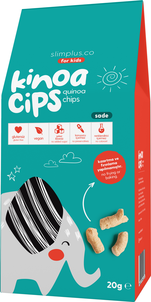 20G Sade Kinoa Cipsi for Kids Glutensiz Vegan Yağsız Cips Çocuklara Özel Ambalaj Tatlı Fil