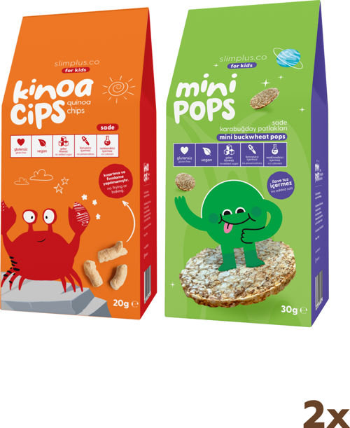 20G Sade Kinoa Cipsi for Kids Neşeli Yengeç ve 30G Mini Pops Karabuğday Patlakları