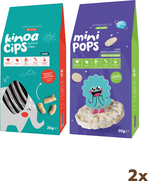 20G Sade Kinoa Cipsi for Kids Tatlı Fil ve 30G Mini Pops Pirinç Patlakları