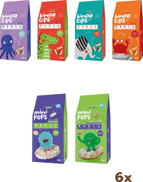 4\'lü Paket Sade Kinoa Cips ve 2\'li Paket Mini Pops Pirinç ve Karabuğday Patlakları Çocuklara Özel Mix Paket