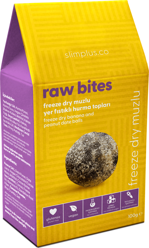 Freeze Dry Muz Kaplı Glutensiz Vegan Yerfıstıklı Hurma Topları Raw Bites 100gr