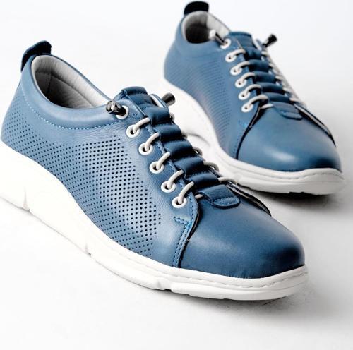 Sean Hakiki Deri Gizli Bağcık Kadın Günlük Ayakkabı-Mavi