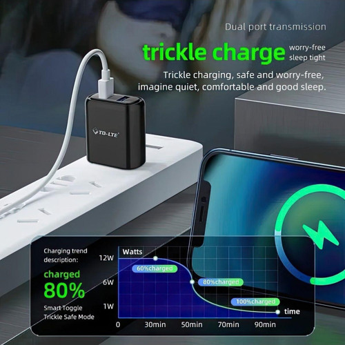 Tmax 5V 2.4A Çift Usb Çıkışlı Şarj Cihazı 1Mt Type-C Kablo. 6