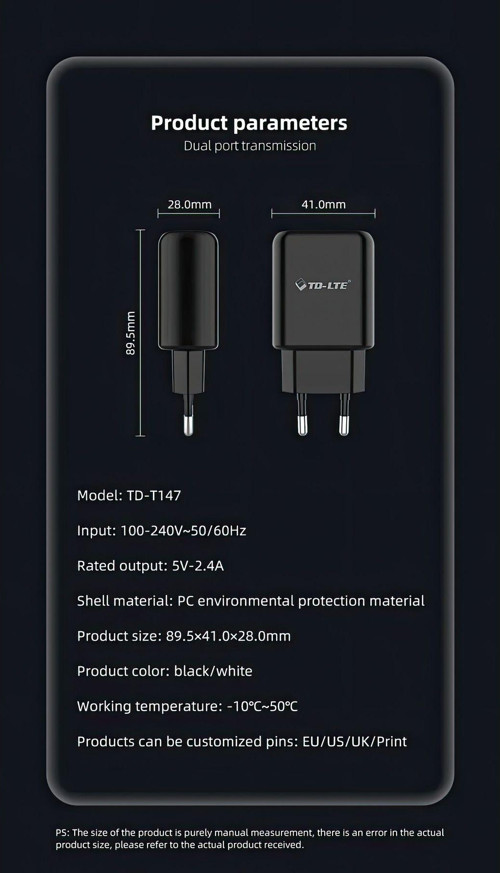 Tmax 5V 2.4A Çift Usb Çıkışlı Şarj Cihazı 1Mt Type-C Kablo. 5