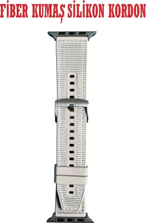 Apple Watch Uyumlu ( 2,3,4,5,6,7,8,9 44-45-49 Mm ) Fi̇Ber Kumaş Desenli̇ Si̇Li̇Kon Kordon
