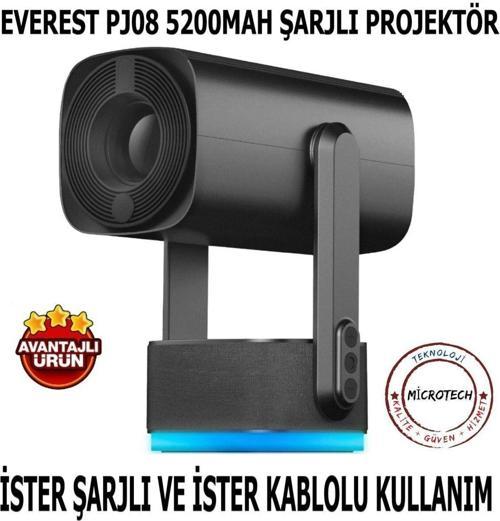 Pj08 Yeni̇ Nesi̇L Projektör 5200Mah Şarjli Ev-Ofi̇S-İş-Kampta-Playstati̇On- Kullanim