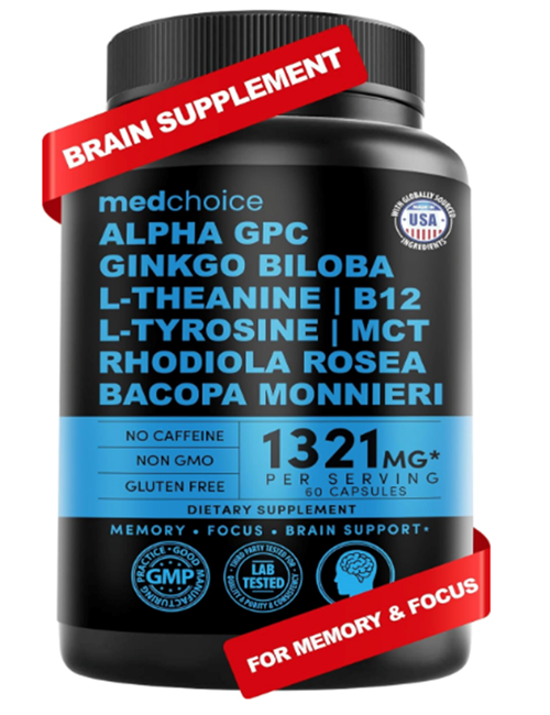 MEDCHOICE Nootropic Brain  Memory & Focus Supplement with Ginkgo Biloba, L Theanine, Bioperine, & A