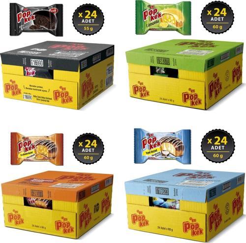 Popkek Bitter-Limon-Portakal-Hindistan Cevizi 24 Lü X 4 Kutu Avantaj Paketi