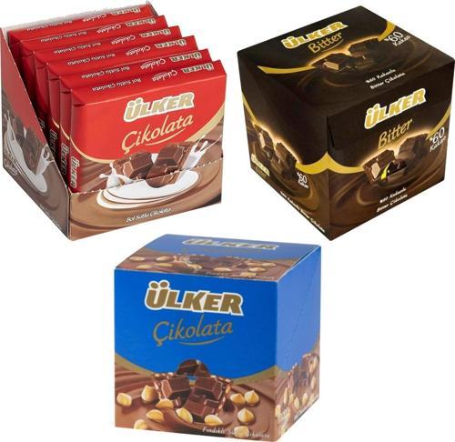 Sütlü-Bitter-Fındıklı Kare Çikolata 60 gr 6 lı x 3 lü Set