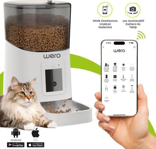 Akıllı Kedi/Köpek Mama Kabı Pro (Geliştirilmiş 2025 versiyon) 1080p Ayarlanabilir Kamera, 6 Lt, Wifi Kontrol, Pet Feeder, Metal Kase